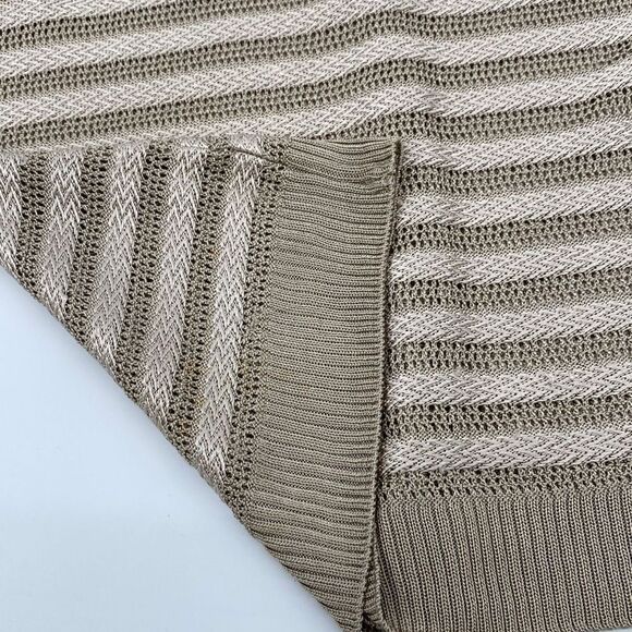 ST JOHN Plunging Neckline Knit Short Sleeve Sweater Button Front Beige Large - Picture 11 of 16